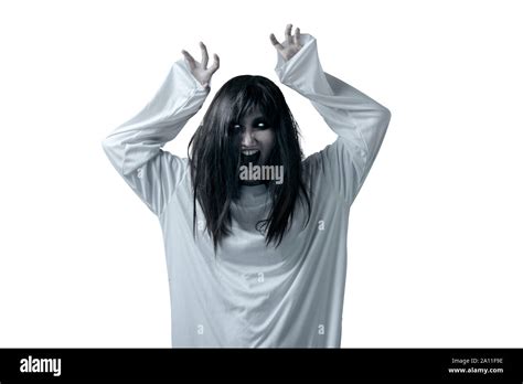 Scary Ghost Woman With Blood And Angry Face With Clawing Hands Isolated