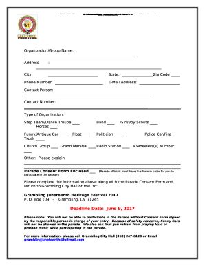 Grambling Juneteenth Heritage Festival Parade Application Doc Template