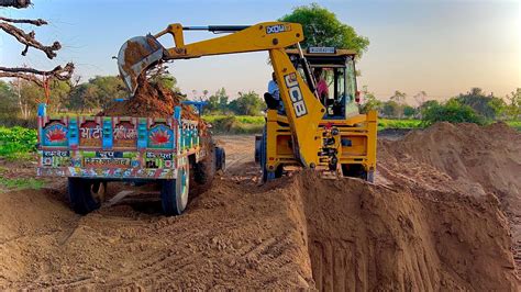 JCB 3dx Backhoe Fully Loading Mud In Tata 2518 Ex Truck And Tata Dump