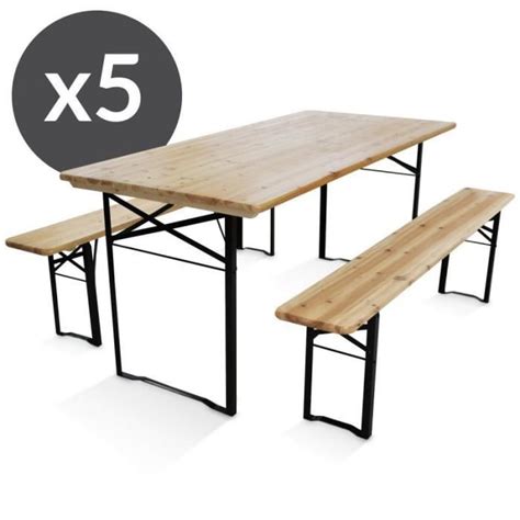 Ensemble Table Et Bancs Pliants En Bois OVIALA 180 X 80 X 76 Cm