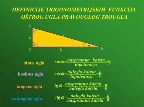 Trigonometrijske Funkcije Oštrog Ugla Pravouglog Trougla