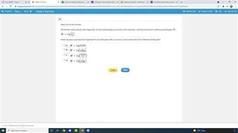 Select The Correct Answer The Richter Scale Measures The Magnitude M Of An Earthquake As A