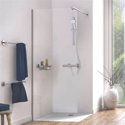 Aqualux Edge 8 Frameless Wet Room Glass Panel Polished Silver 900mm X