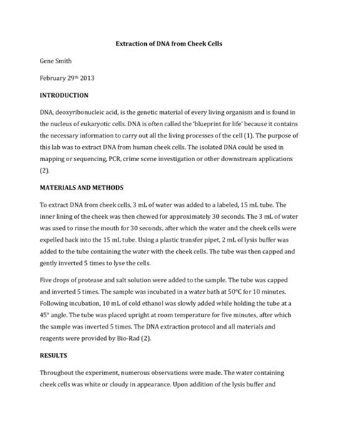 Sample Lab Report DNA Extraction From Cheek Cells