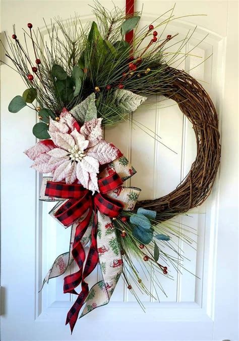 Christmas Wreath Poinsettia Winter Wreath Buffalo Wreath Red Car