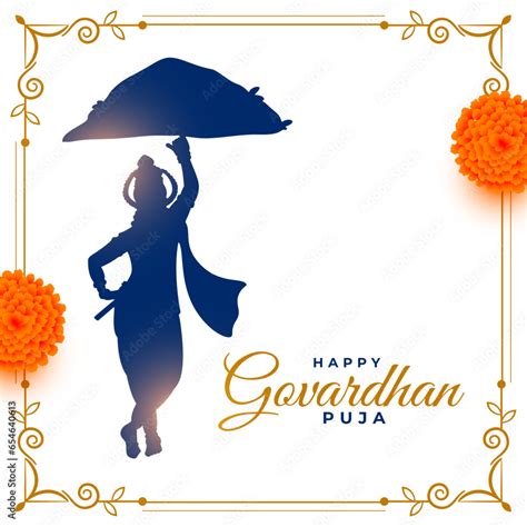 Traditional Govardhan Puja Wishes Background With Krishna Silhouette