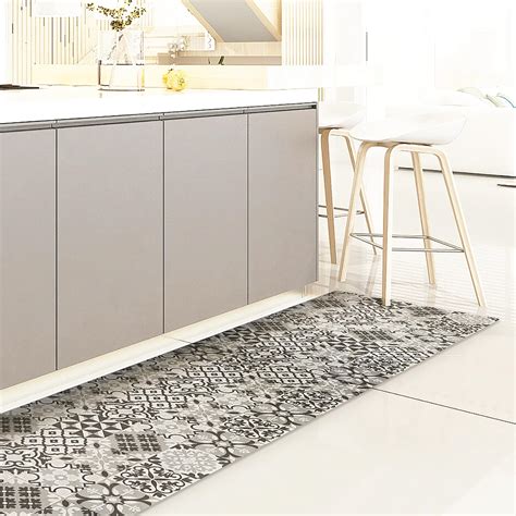 CREARREDA Tapis de Cuisine antidérapant tuiles Grises 120x50 cm Tapis