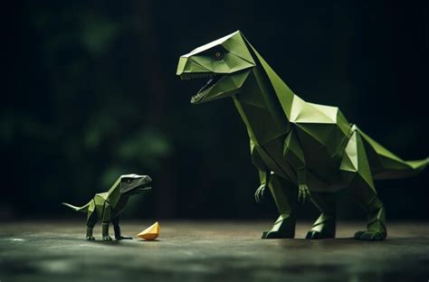 Premium AI Image | an origami of a dinosaur and a baby standing facing ...