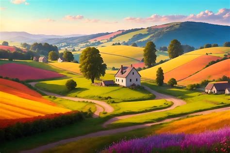 Premium Ai Image A Peaceful Countryside Scene With Rolling Hills