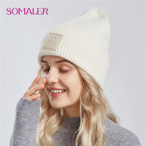 Купить SOMALER зимняя шапка-бини для женщин, теплая шерстяная вязаная ...