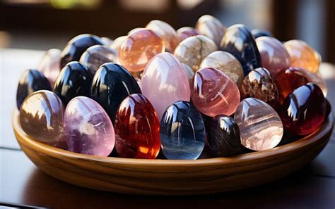 Premium Photo Set Of Different Colored Smooth Gemstones On A Plate