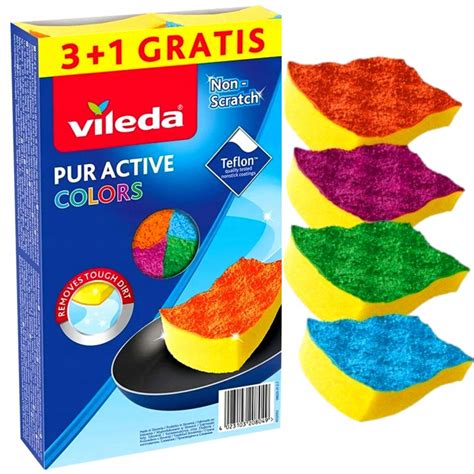 Vileda Colors Zmywak Do Naczyń Gąbki Do Teflonu 4x 13415888234 Allegropl