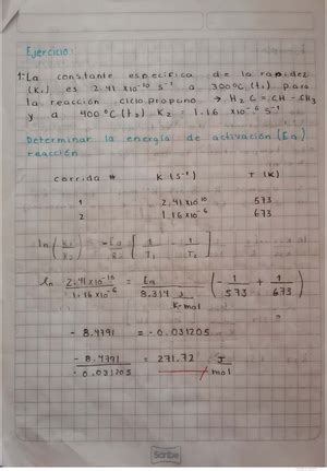 Ecuación de arrhenius linealizada Fisicoquimica Studocu