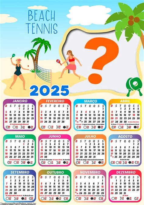 Calendário 2025 Beach Tennis Foto Montagem Grátis Colagem de Foto