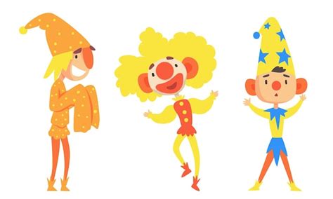 Premium Vector Set Of Different Holidays Clowns In Colorful Clothes