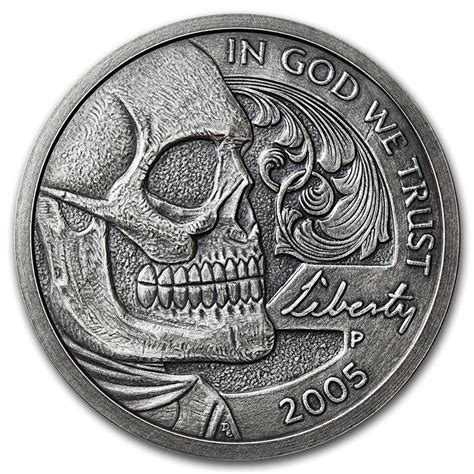 Hobo Nickel Series Jefferson Skull 1 Oz 999 Silver Antiqued Finish