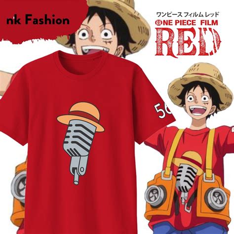 Jual Kaos One Piece Film Red Luffy Mic Custom Warna Kaos Cotton 30