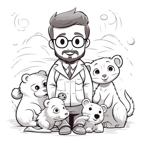 Veterinario Con Un Grupo De Osos Ilustraci N Vectorial De Un Personaje