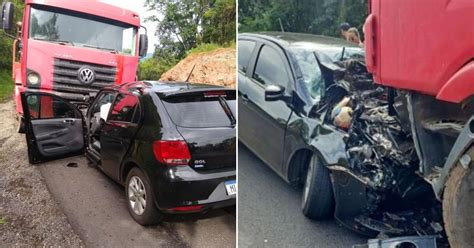 Motorista Perde Controle De Carro E Colide Contra Caminh O No Oeste De Sc