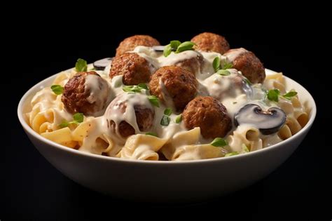 Premium Photo Creamy Meatball And Mushroom Stroganoff