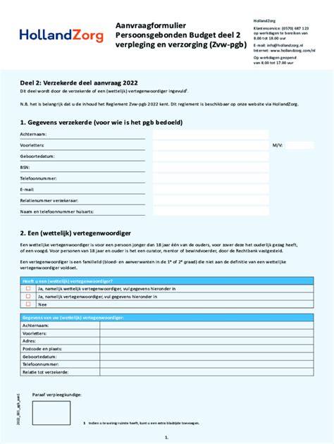 Fillable Online Aanvraagformulier Persoonsgebonden Budget Deel