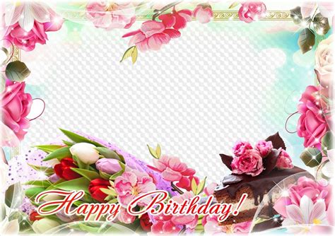 Happy Birthday Photo Frame With Flowers Psd Template Png