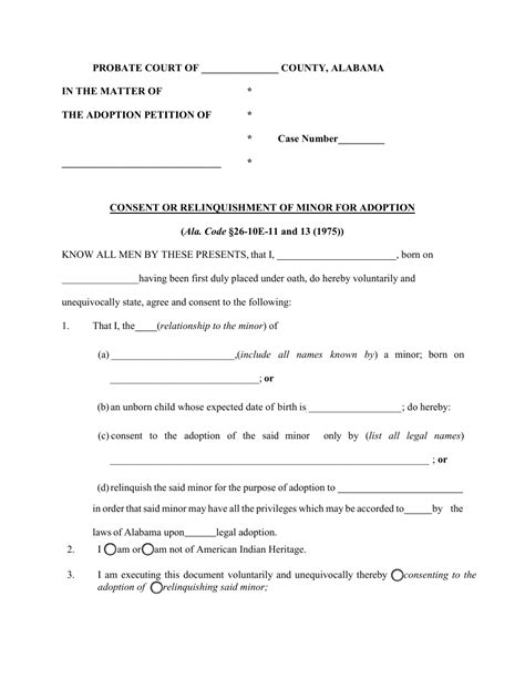 Alabama Consent Or Relinquishment Of Minor For Adoption Fill Out