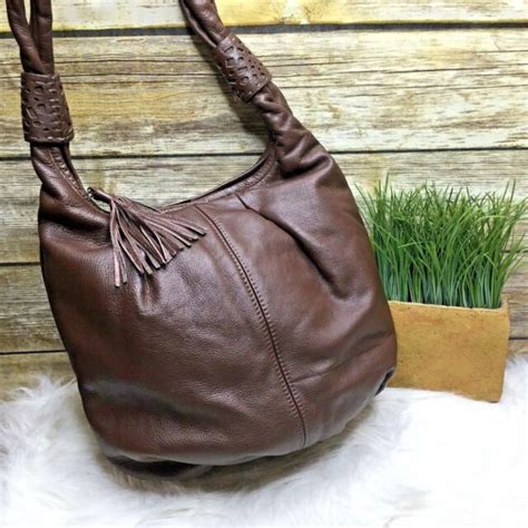 Coldwater Creek Brown Genuine Leather Boho Purse Shoulder Bag Hobo Tote