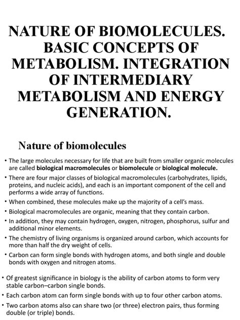 Mbc 201 Nature Of Biomolecules Basic Concept Of Metabolism Integration Of Intermediary