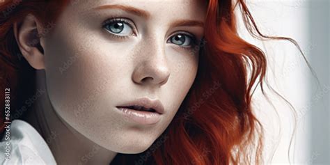 Portrait Of A Beauty Sexy Red Haired Girl With Freckles Beautiful Young Woman With Long Curly