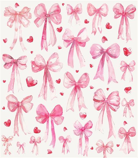 Coquette Watercolor Bows Clipart Png Pink Trendy Girlie Elements