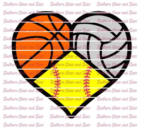 Basketball Softball Volleyball Heart Svg Etsy