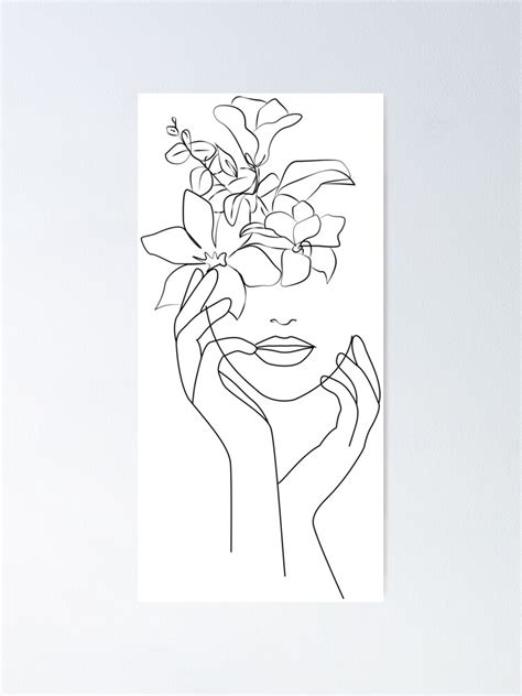 "Abstract Woman with Flowers - Minimalistic Line Drawing" Poster for Sale by artswag | Redbubble