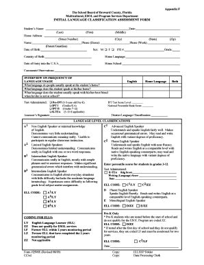 Fillable Online Broward K Fl Appendix F Initial Lang Classrev Doc