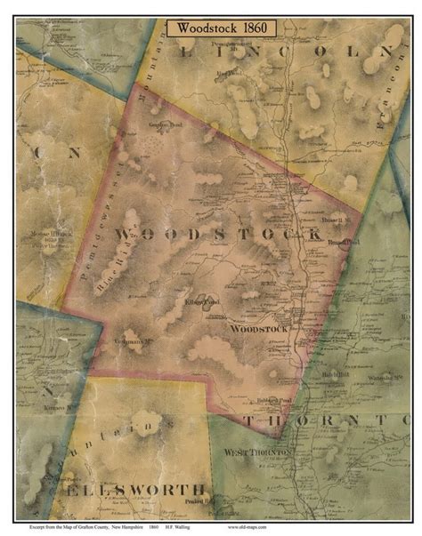 Woodstock 1860 Old Town Map With Homeowner Names New Hampshire Reprint