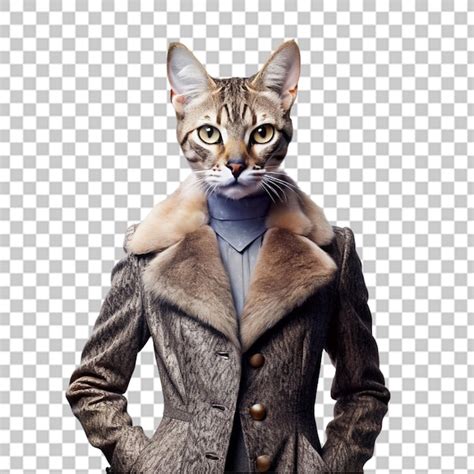 Retrato De Un Gato Vestido Con Un Traje Con Corbata Roja En Un Fondo