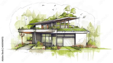 Concept of a sustainable family house project. The integration of environmental friendly ...