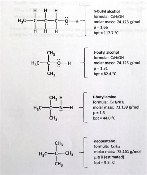 SOLVED: n-butyl alcohol formula: C4H10OH molar mass: 74.123 g/mol p = 1 ...