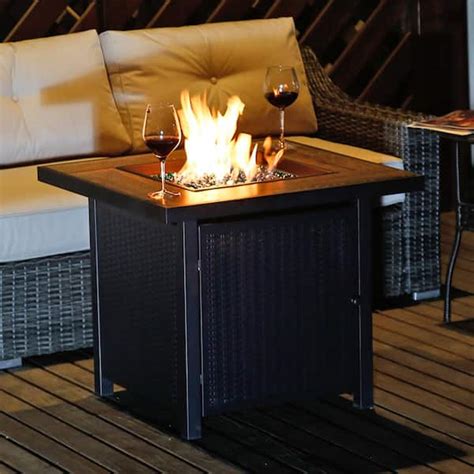 Heatmaxx 30 In 50000 Btu Propane Gas Fire Pit Table Square Gas Firepits With Fire Glass For