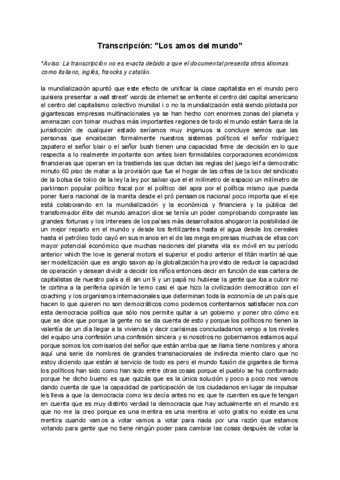 Transcripción Los amos del mundo pdf