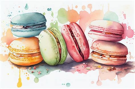 Premium Photo Macarons Drawing With Bit Of Watercolour Generative Ai