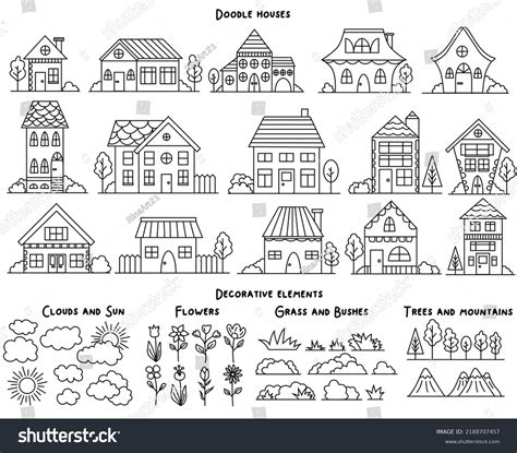 Hand Drawn Buildings Doodles Set Stock Vector Royalty Free 2188707457