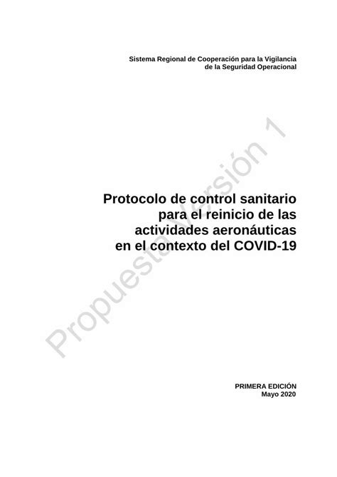 Pdf Protocolo De Control Sanitario Para El Reinicio De Las