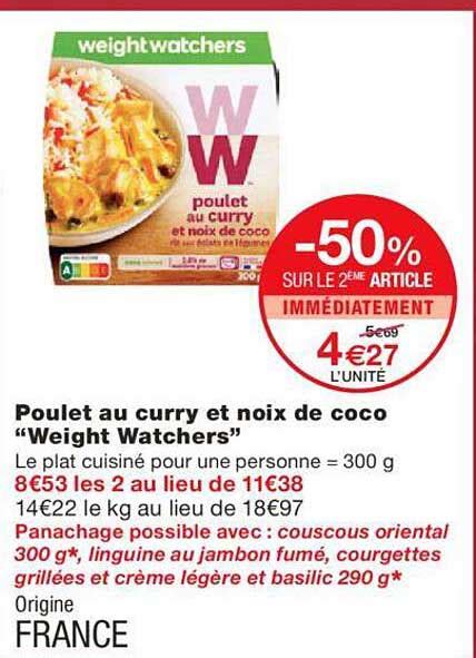 Promo Poulet Au Curry Et Noix De Coco Weight Watchers Chez Monoprix