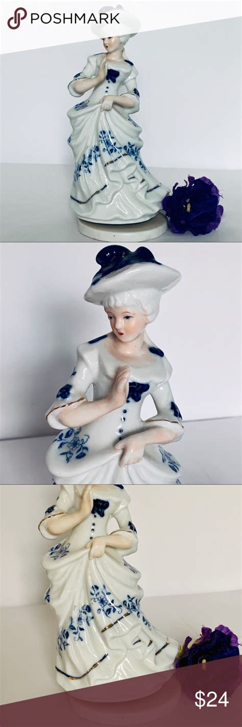 Victorian Lady Musical Figurine Blue And White Victorian Lady