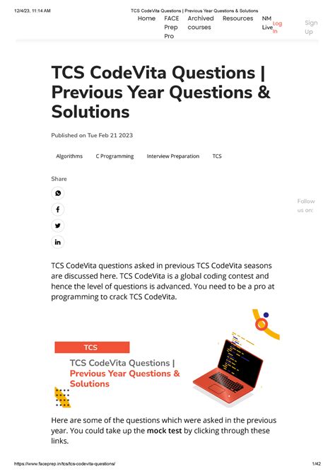 Tcs Code Vita Questions Previous Year Questions Solutions Tcs