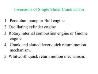 Kinematics Inversions Of Bar And Slide Crank Chain Ppt