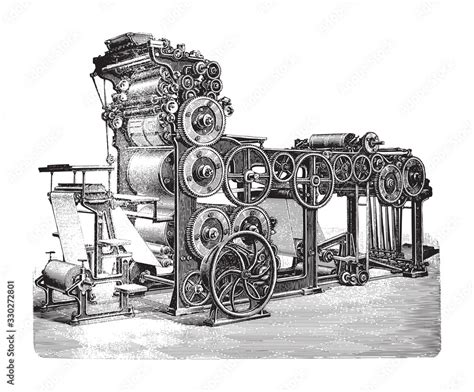 Old Automatic Cylinder Printing Press Vintage Illustration From