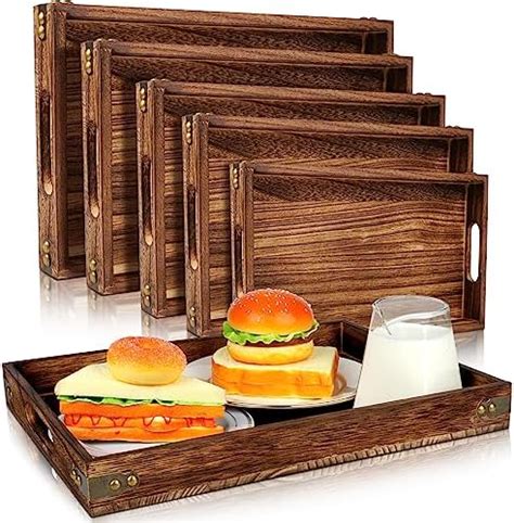 Wytaohzl 5 Pieces Wooden Serving Tray With Handle Decorative Trays Wooden Bed Tray