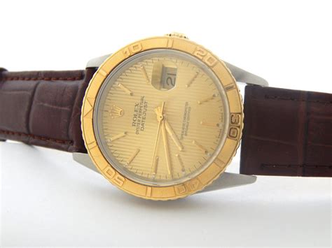 Mens Rolex Two Tone Datejust Turn O Graph Brown Strap Sku